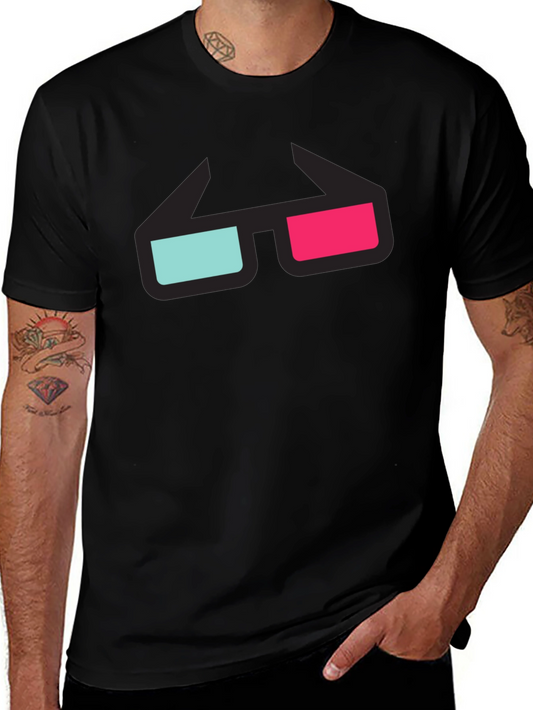 3D Glasses Graphic Tee - Black Cotton T-Shirt