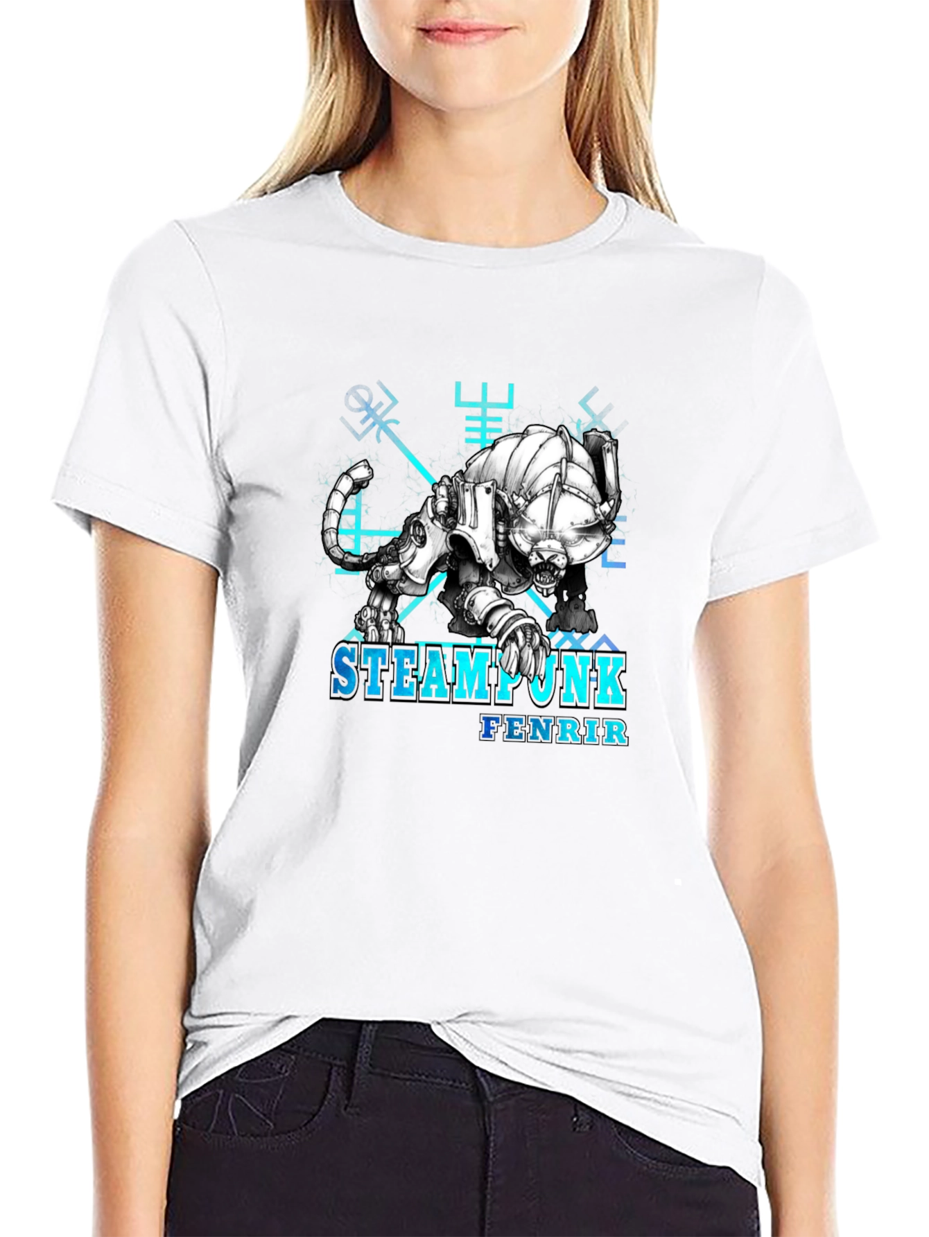 Steampunk Fenrir Graphic T-Shirt - Norse Mythology Design