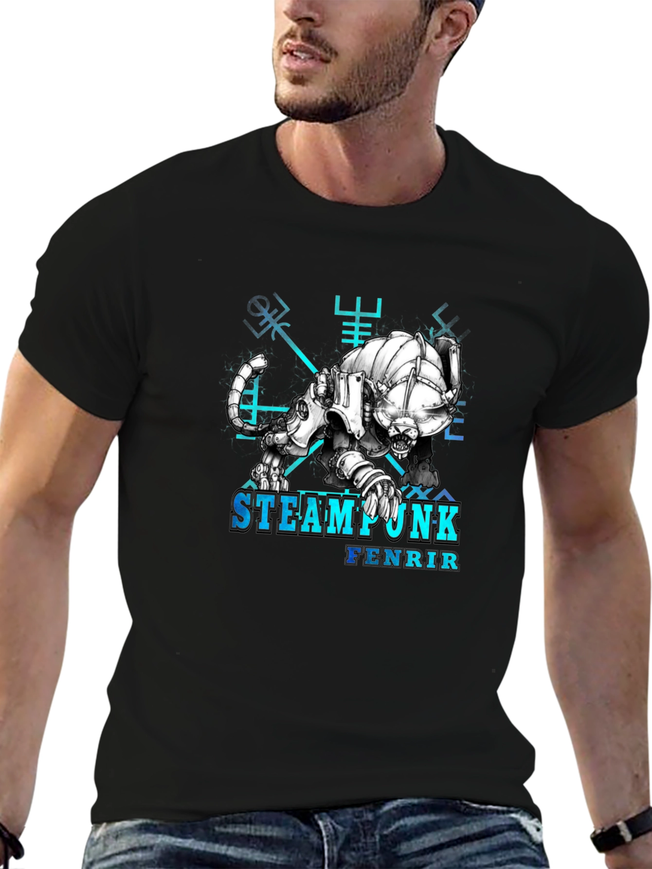 Steampunk Fenrir Graphic T-Shirt - Norse Mythology Design