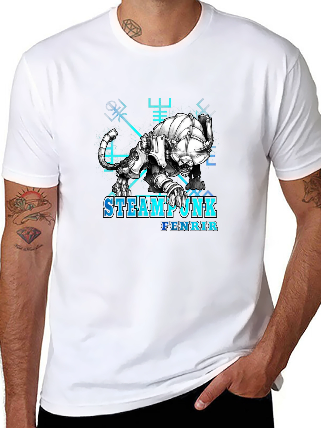 Steampunk Fenrir Graphic T-Shirt - Norse Mythology Design