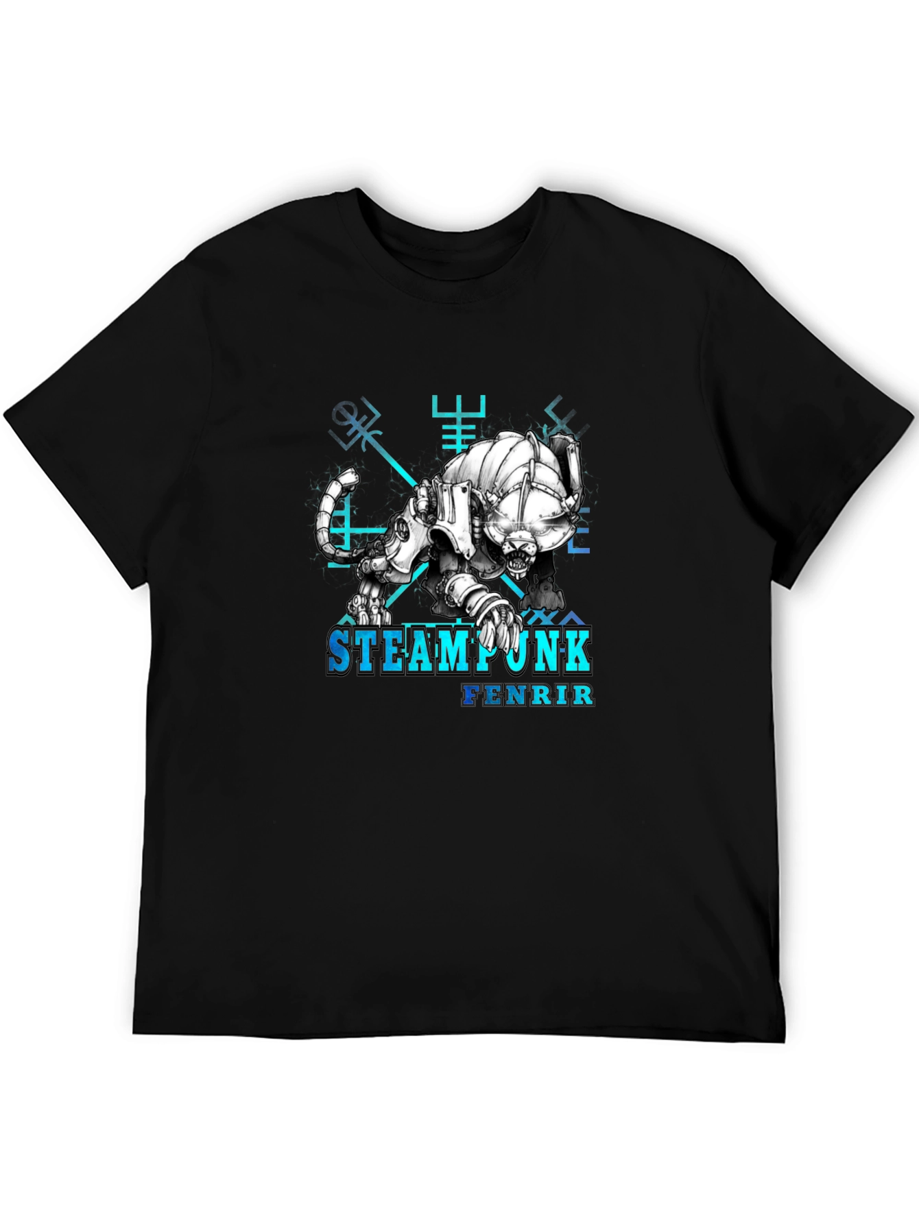 Steampunk Fenrir Graphic T-Shirt - Norse Mythology Design