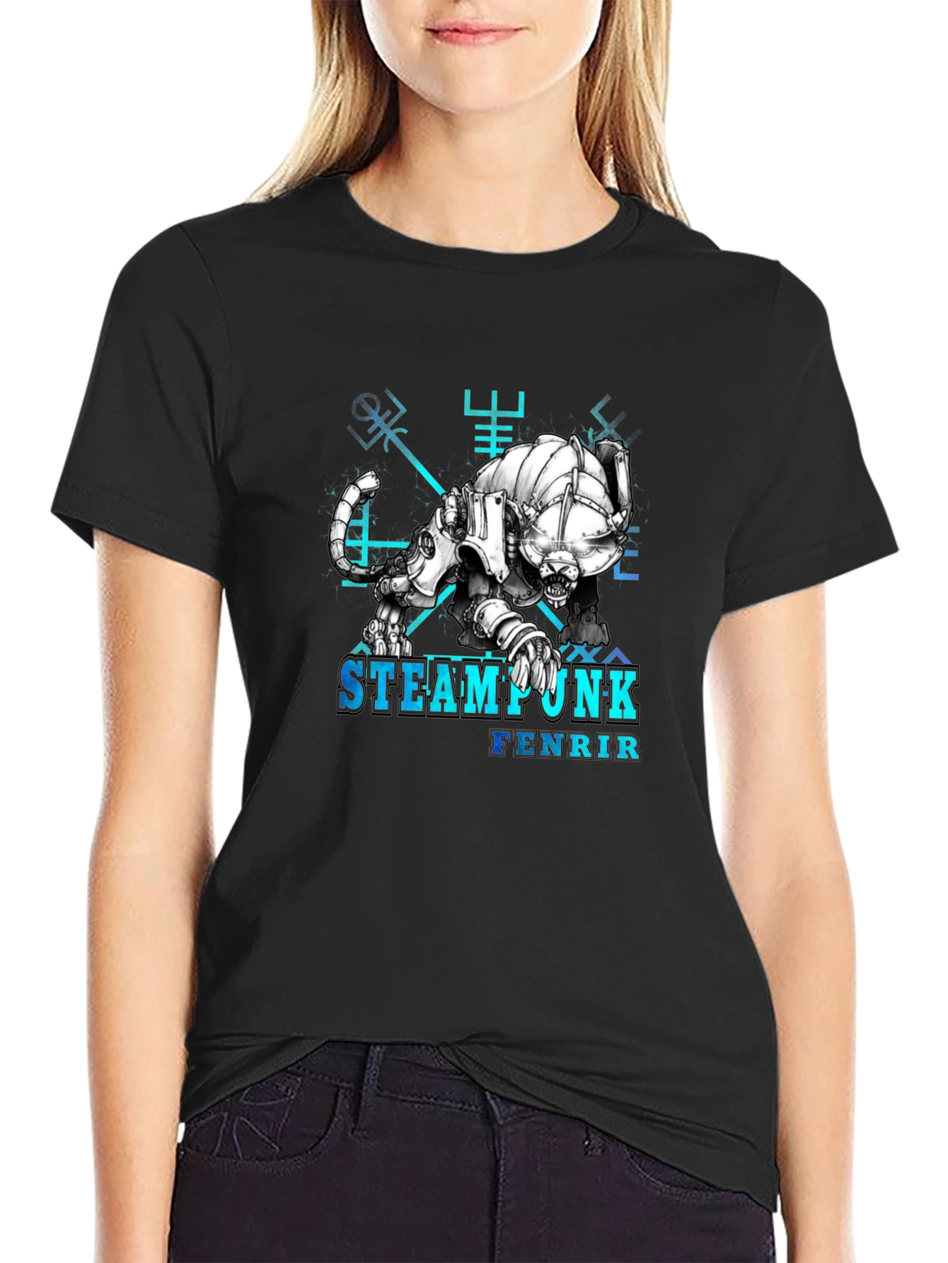 Steampunk Fenrir Graphic T-Shirt - Norse Mythology Design
