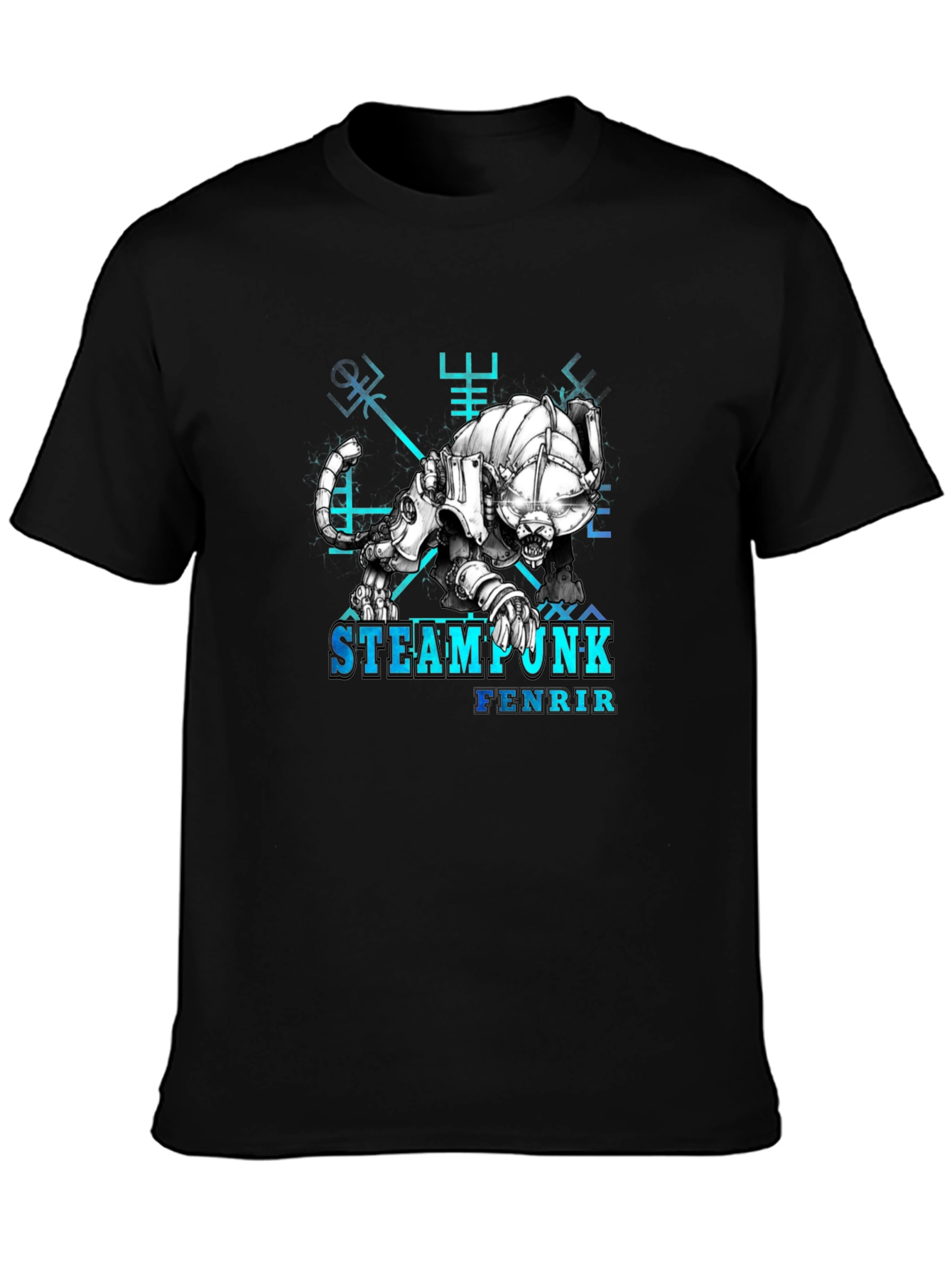 Steampunk Fenrir Graphic T-Shirt - Norse Mythology Design