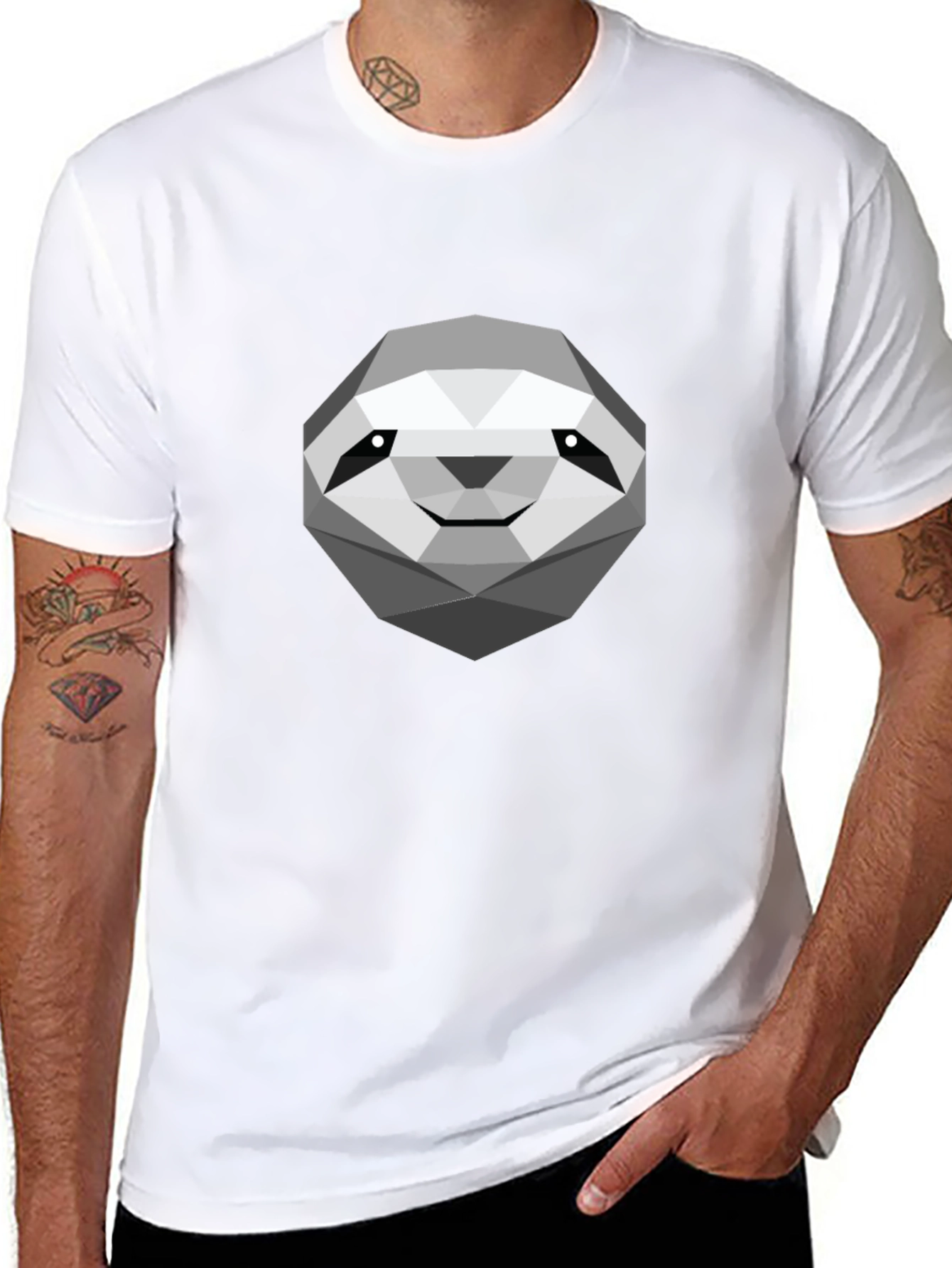 Geometric Sloth Graphic Tee - Modern Casual Comfort