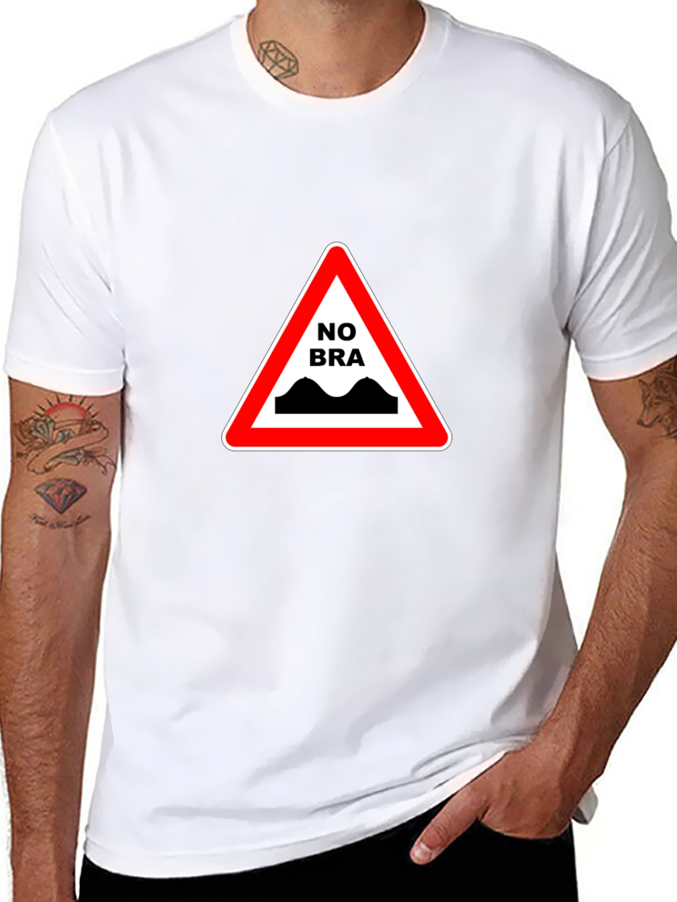 No Bra Ahead T-Shirt - Funny Novelty Tee