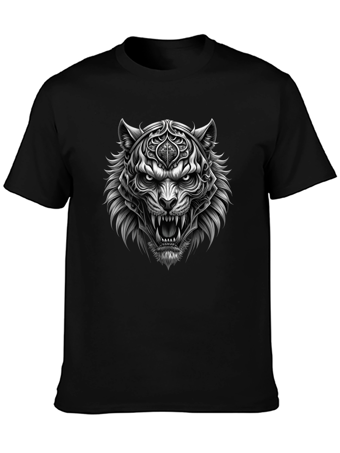 Mens Black Graphic Tee - Fierce Tiger Design
