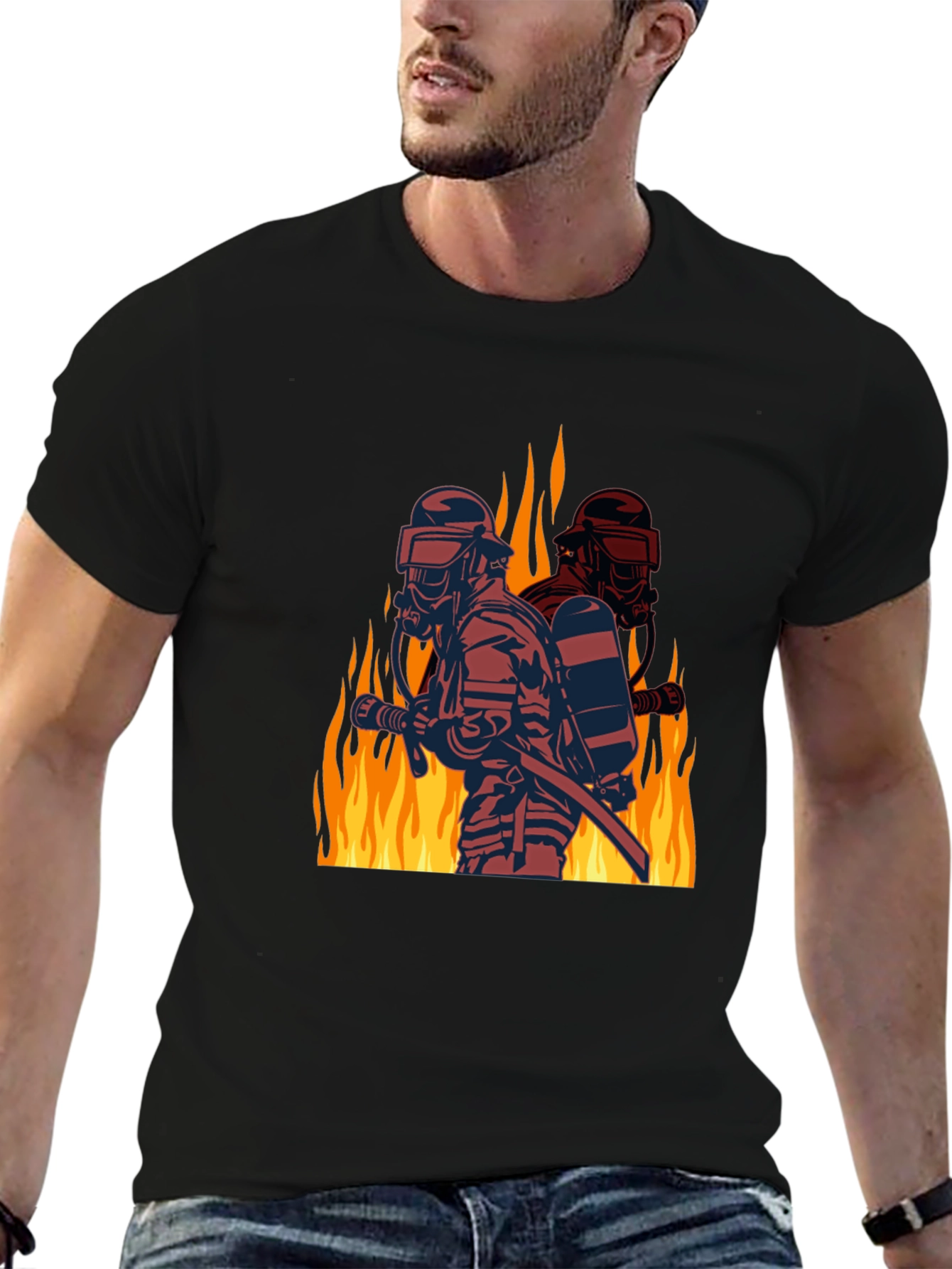 Firefighter Graphic Tee - Black Cotton Blend