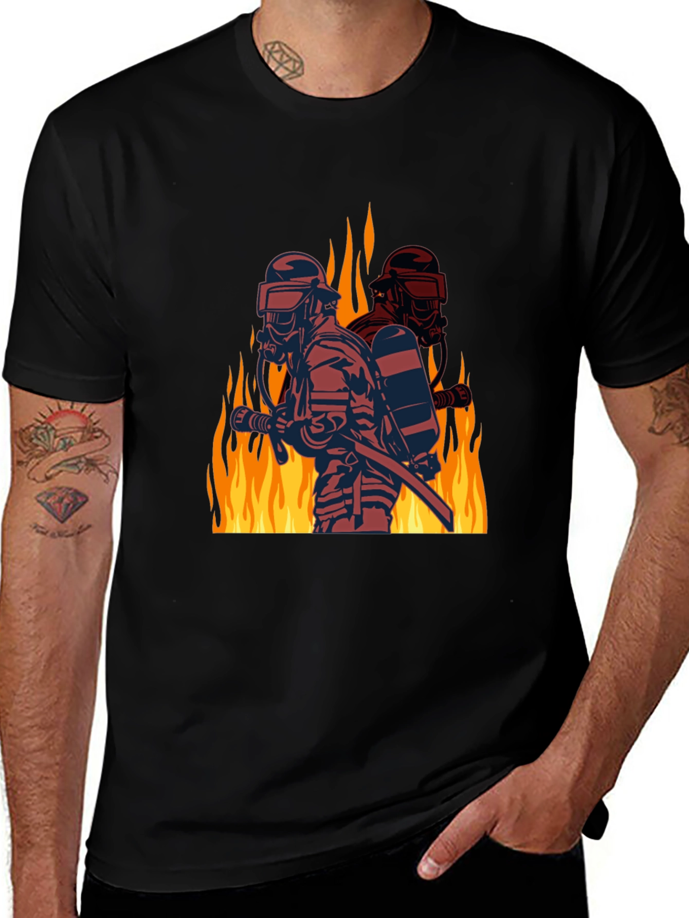 Firefighter Graphic Tee - Black Cotton Blend
