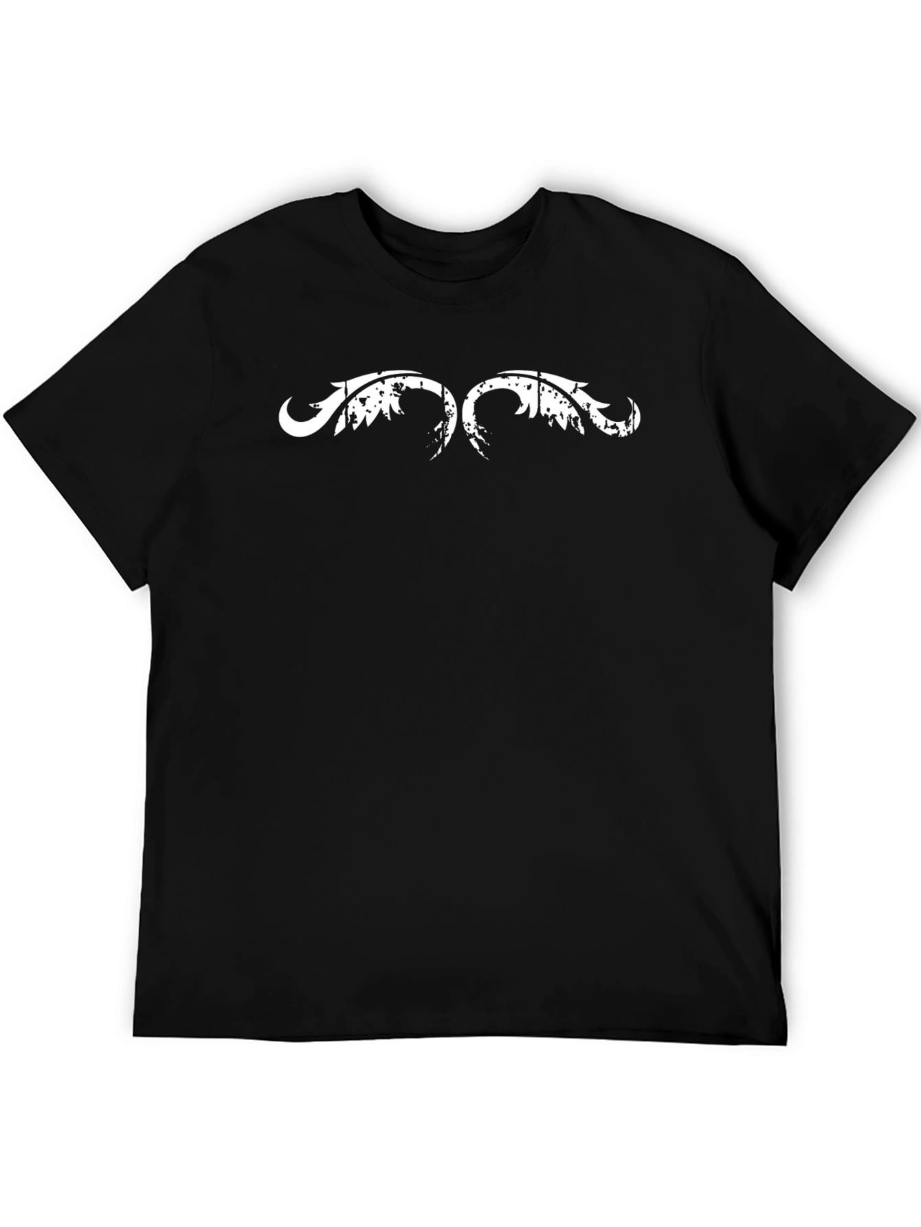 Mens Black T-Shirt with Distressed Wings Graphic