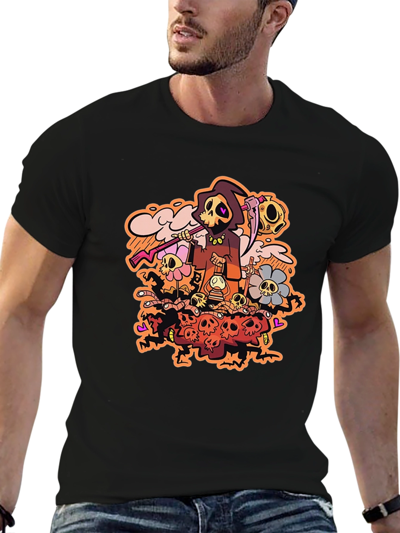 Grim Reaper Graphic Print Black T-Shirt