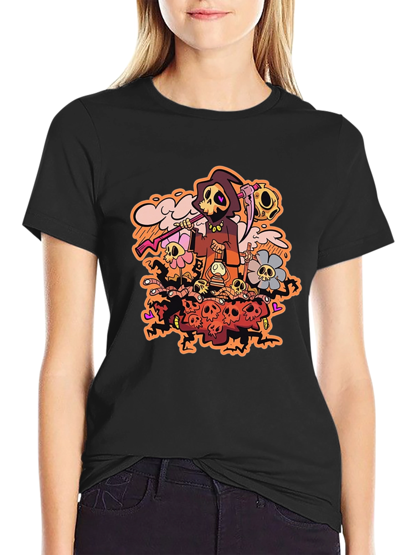Grim Reaper Graphic Print Black T-Shirt