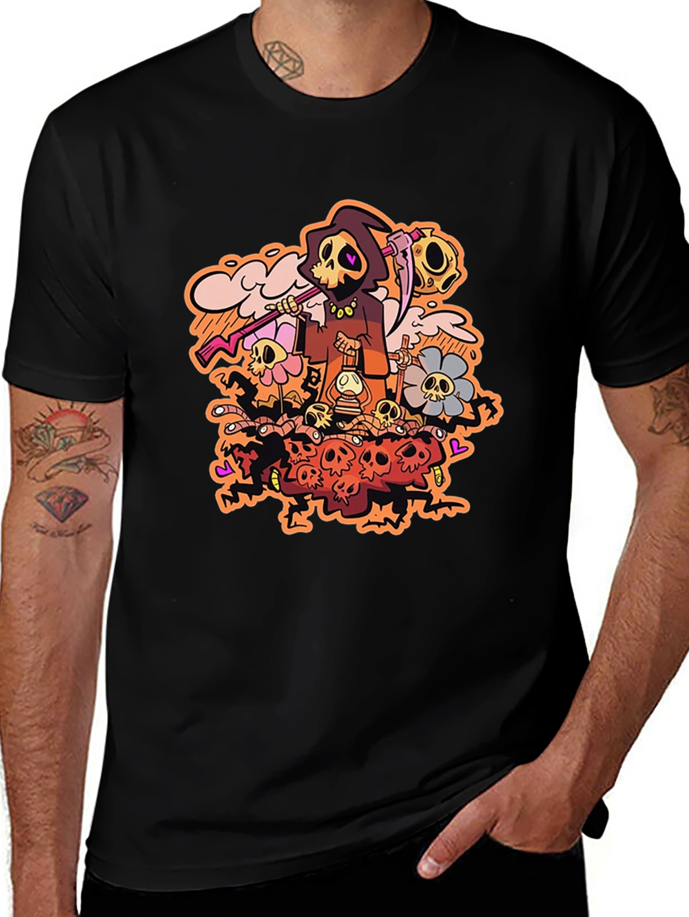 Grim Reaper Graphic Print Black T-Shirt