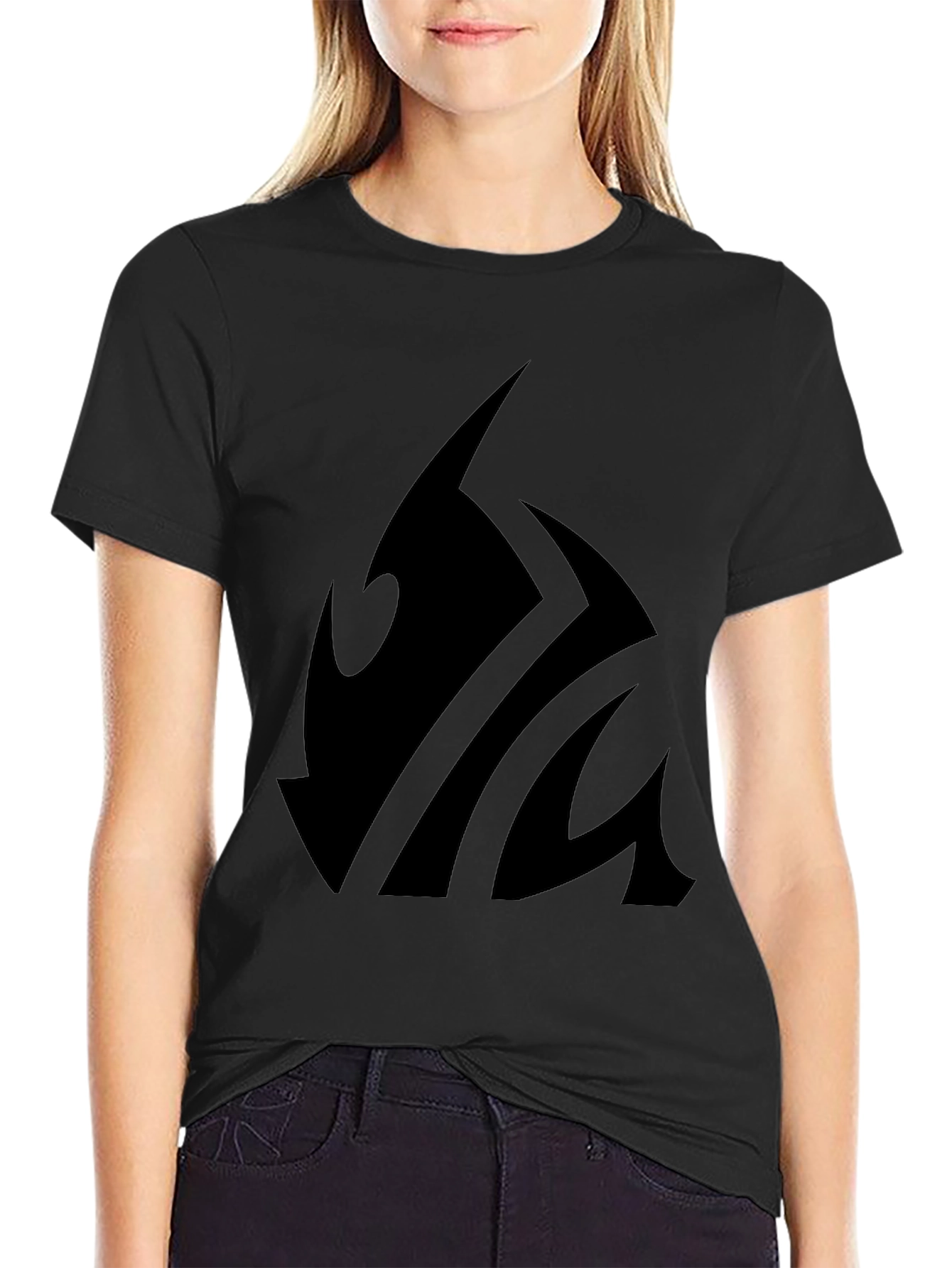 Black T-Shirt with Abstract Graphic Print - Casual Wear