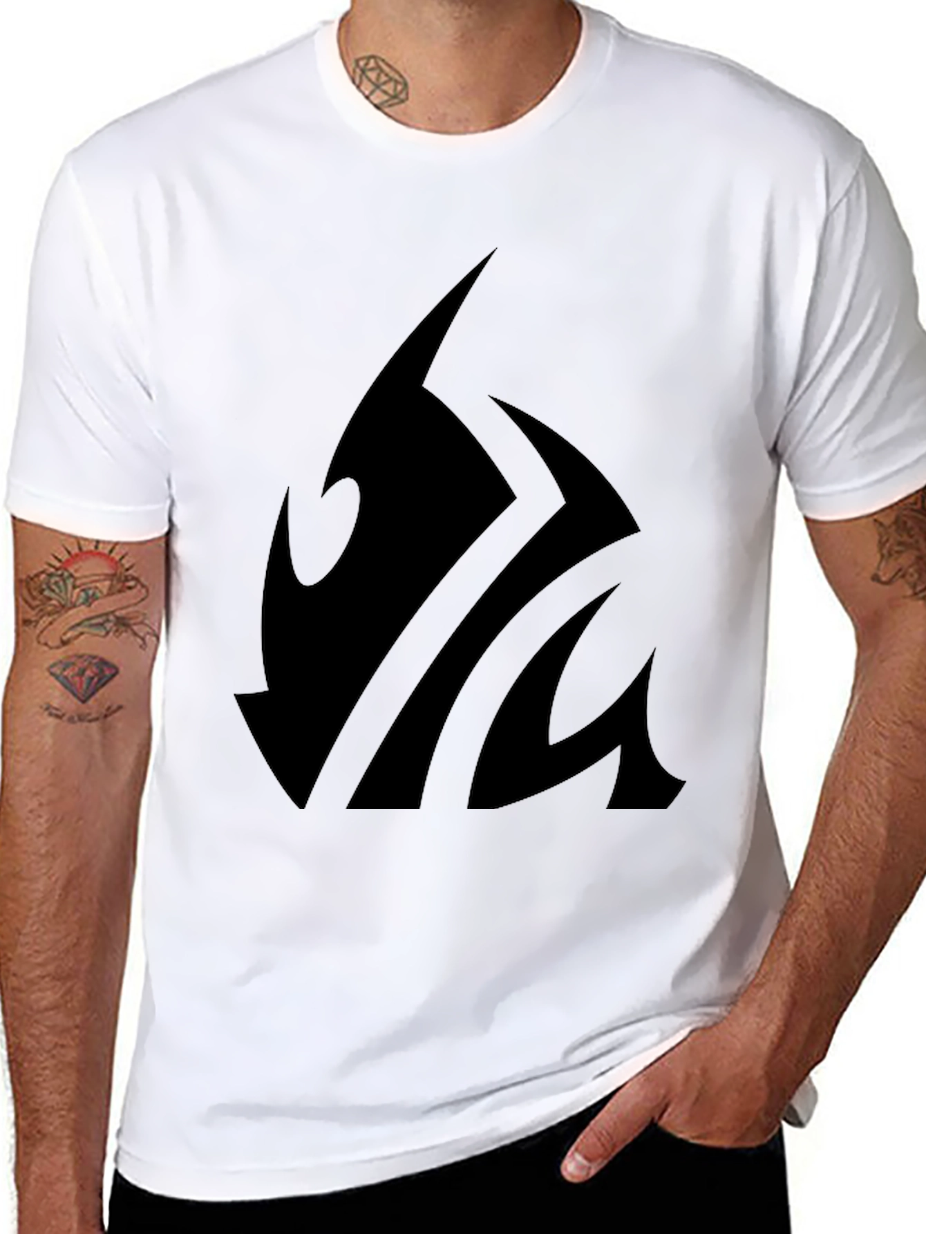 Black T-Shirt with Abstract Graphic Print - Casual Wear