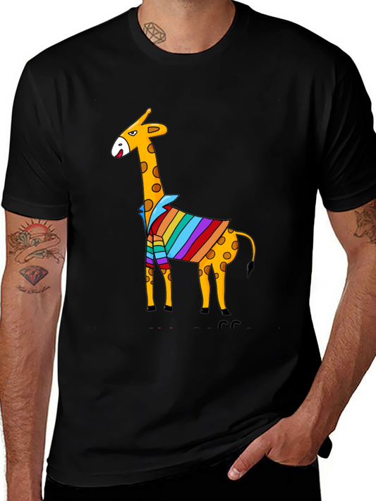 Giraffe Striped Shirt Graphic Tee - Mens Black T-Shirt