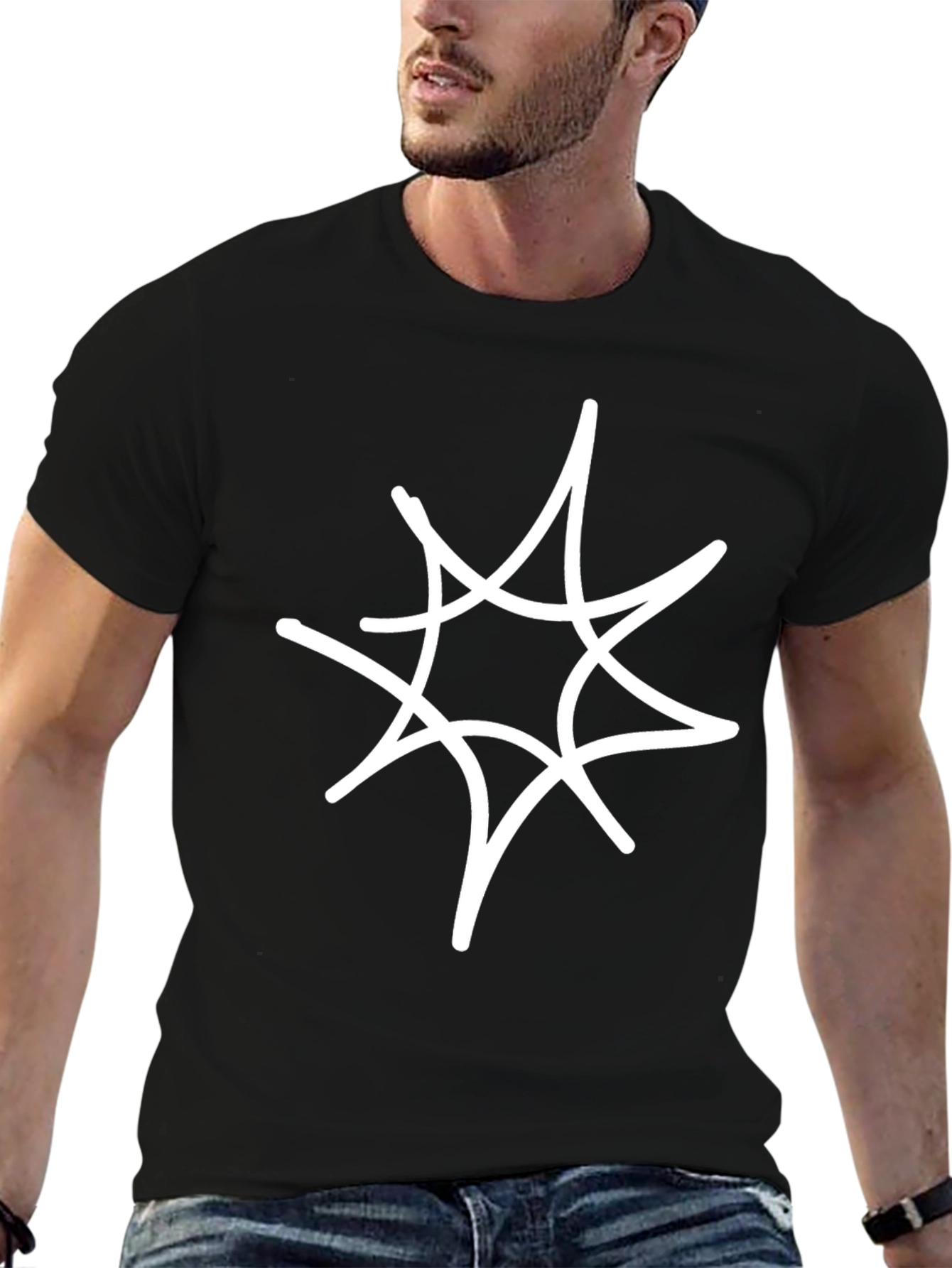 Stylish Black T-Shirt with Abstract Star Design