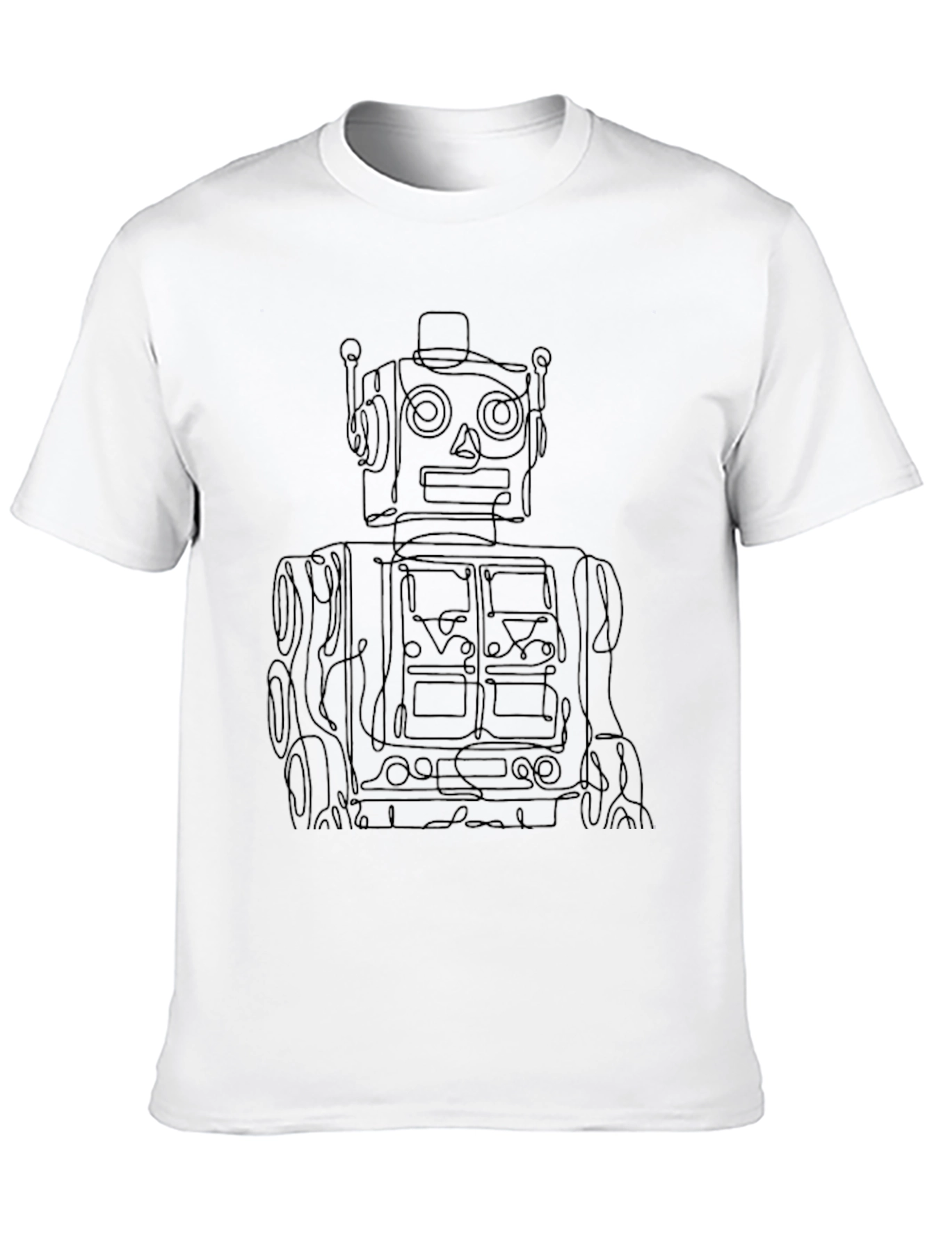Retro Robot Line Art Black T-Shirt
