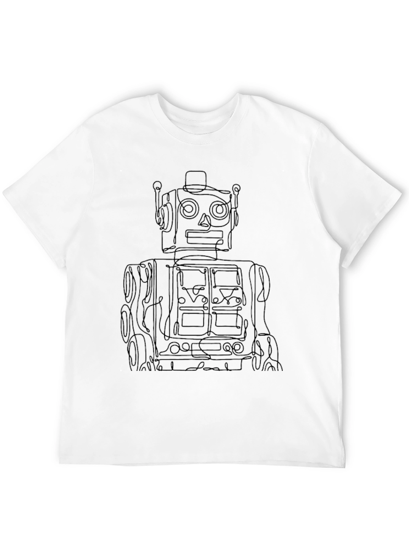 Retro Robot Line Art Black T-Shirt