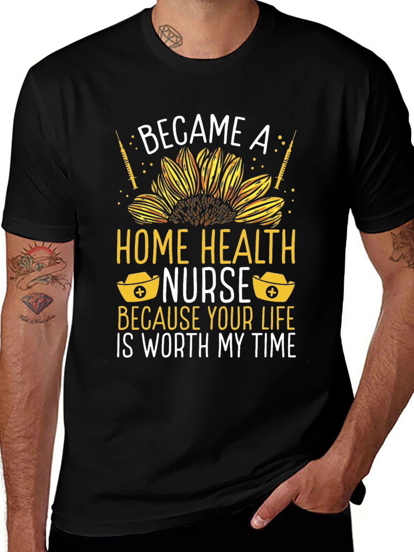Home Health Nurse T-Shirt: Sunflower Design