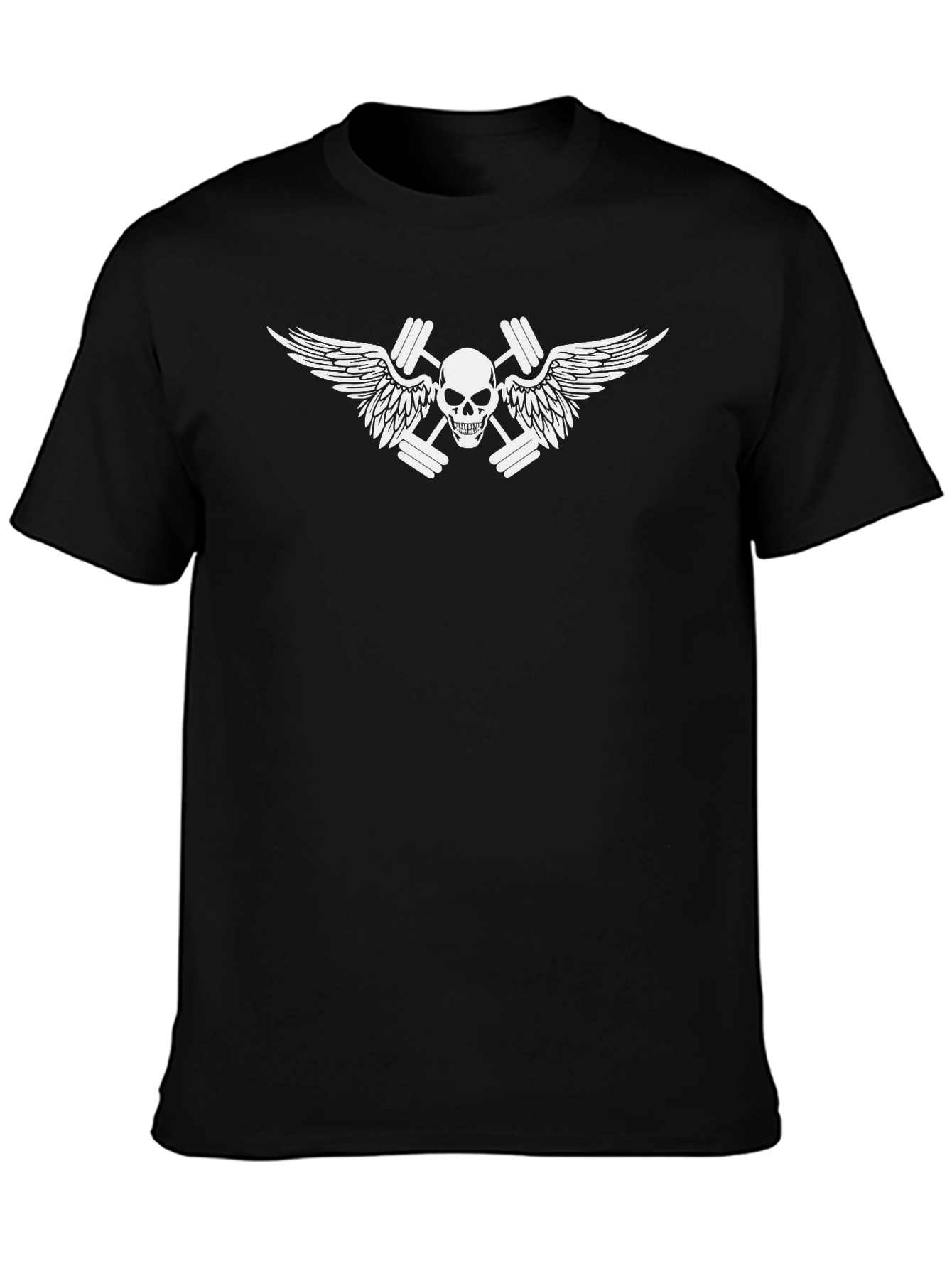 Skull & Dumbbell Wings Graphic T-Shirt - Black