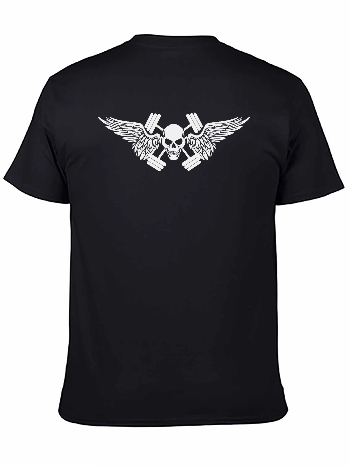 Skull & Dumbbell Wings Graphic T-Shirt - Black