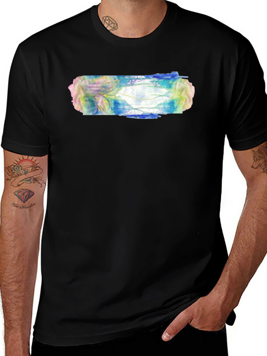 Abstract Watercolor Graphic Print Black T-Shirt