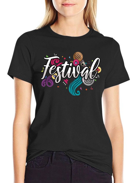 Festival Graphic Print Black T-Shirt