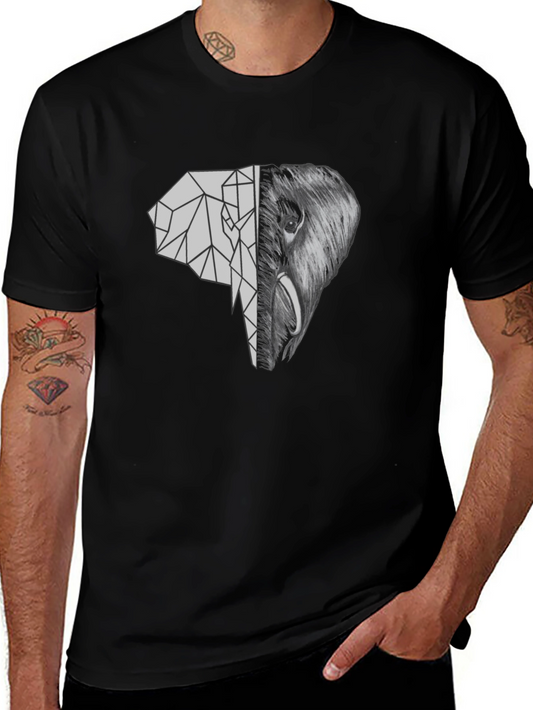 Geometric Elephant Graphic Tee - Unique Black T-Shirt