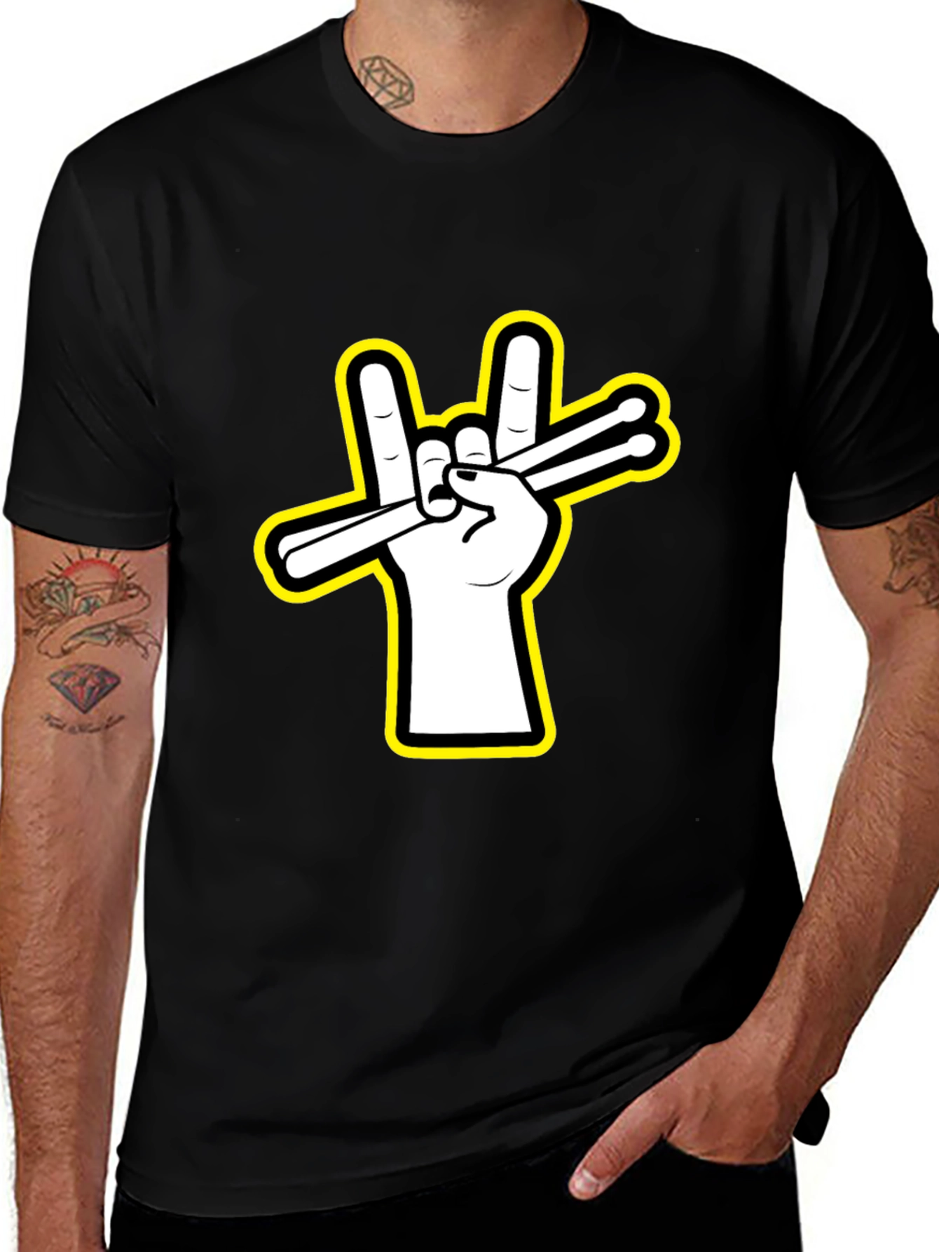 Drummer Hand Sign Black T-Shirt