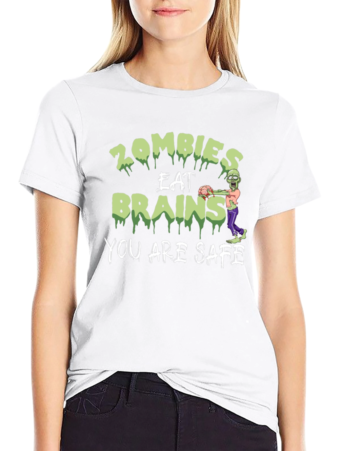 Zombies Eat Brains Graphic T-Shirt - You Are Safe