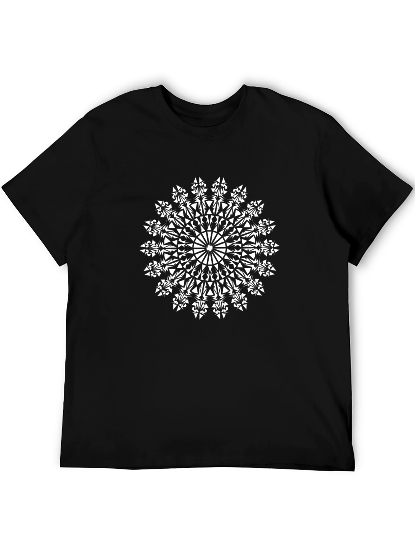 Black T-Shirt with White Geometric Mandala Design