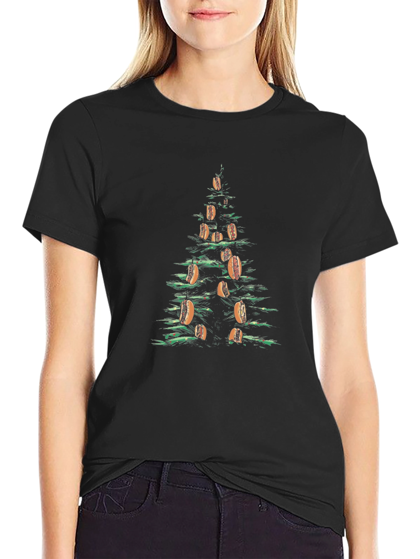 Hot Dog Christmas Tree Graphic Tee