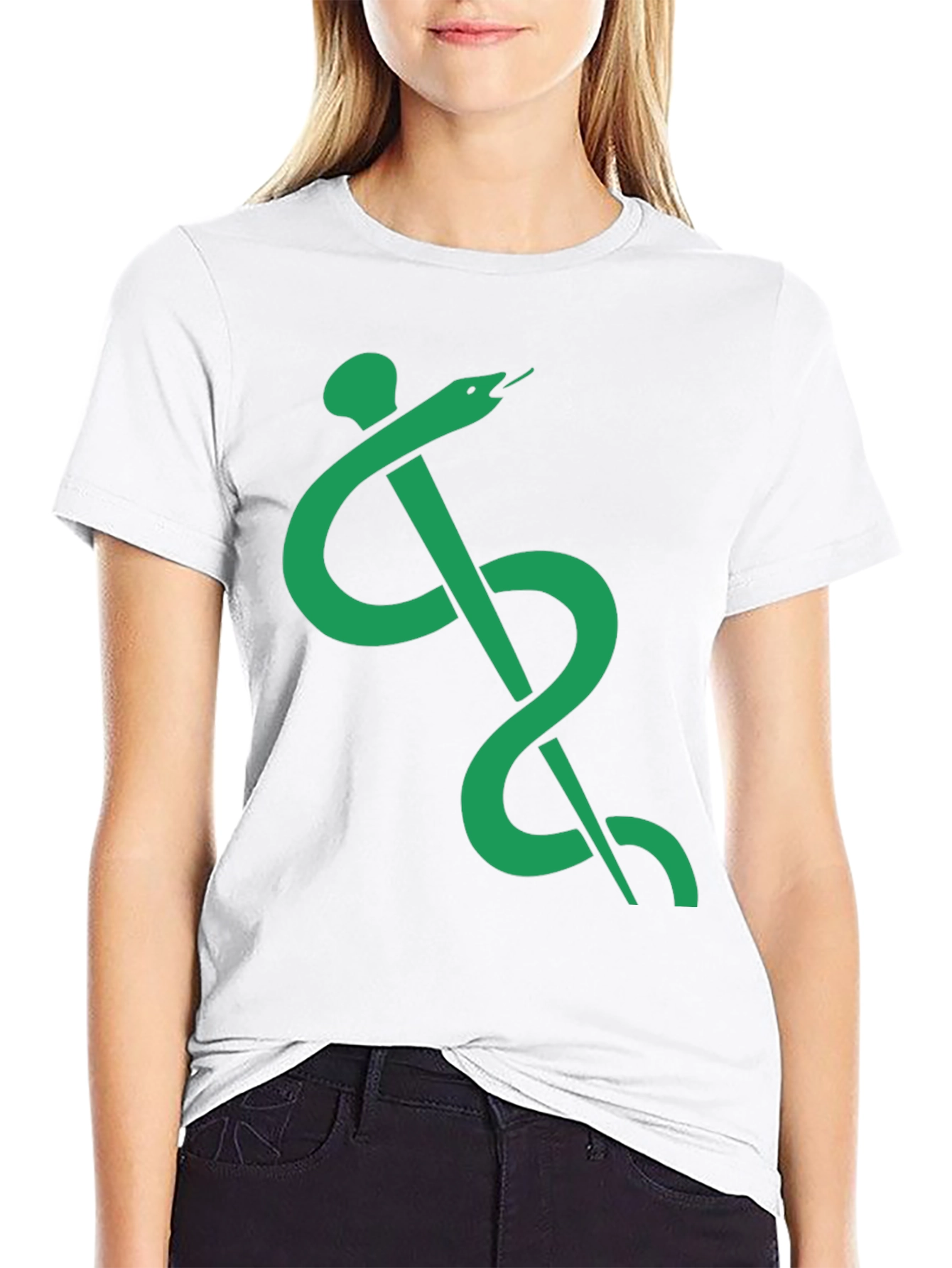 Caduceus Symbol T-Shirt - Green Medical Serpent on Black