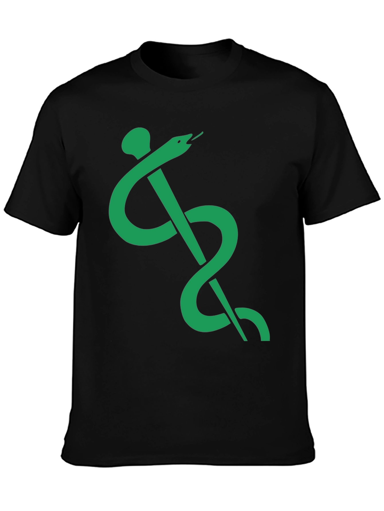 Caduceus Symbol T-Shirt - Green Medical Serpent on Black