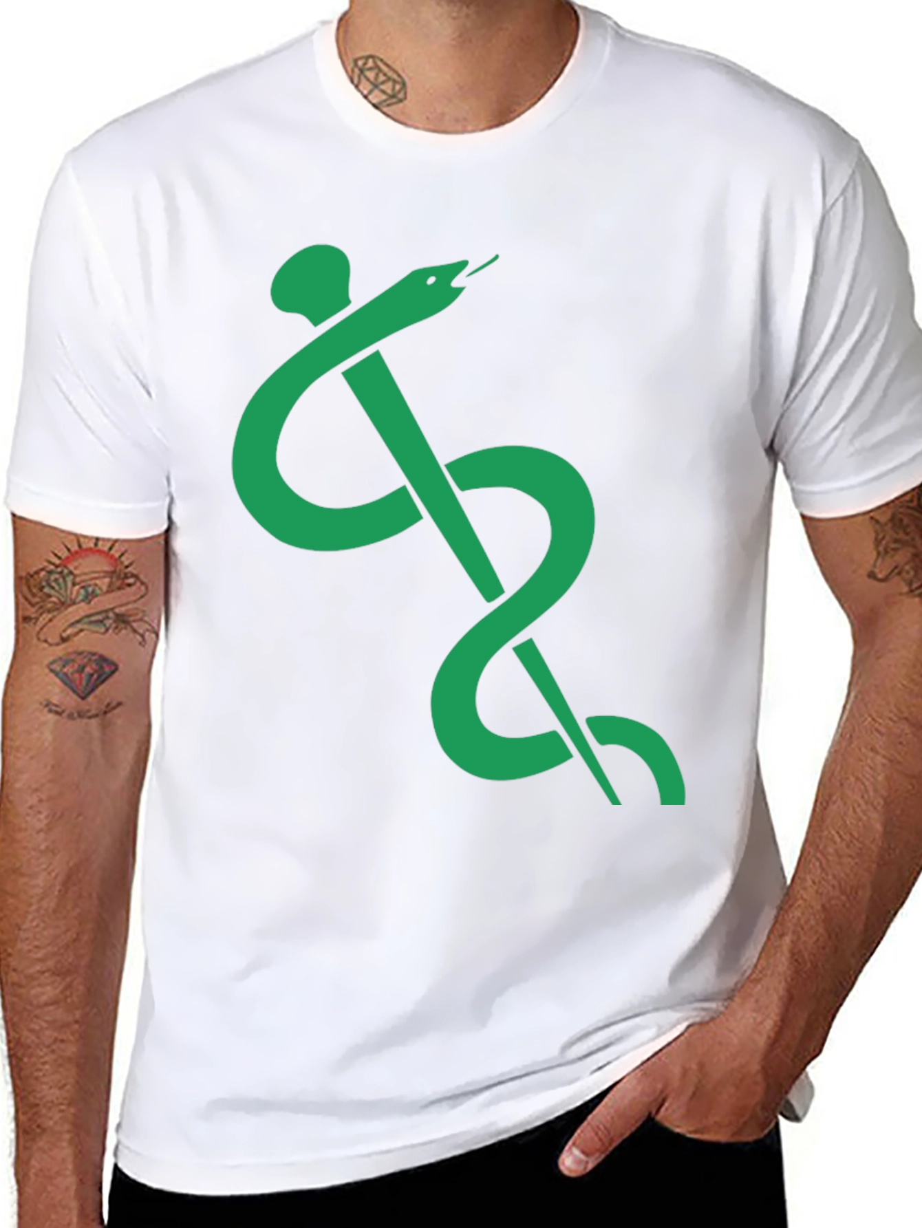 Caduceus Symbol T-Shirt - Green Medical Serpent on Black