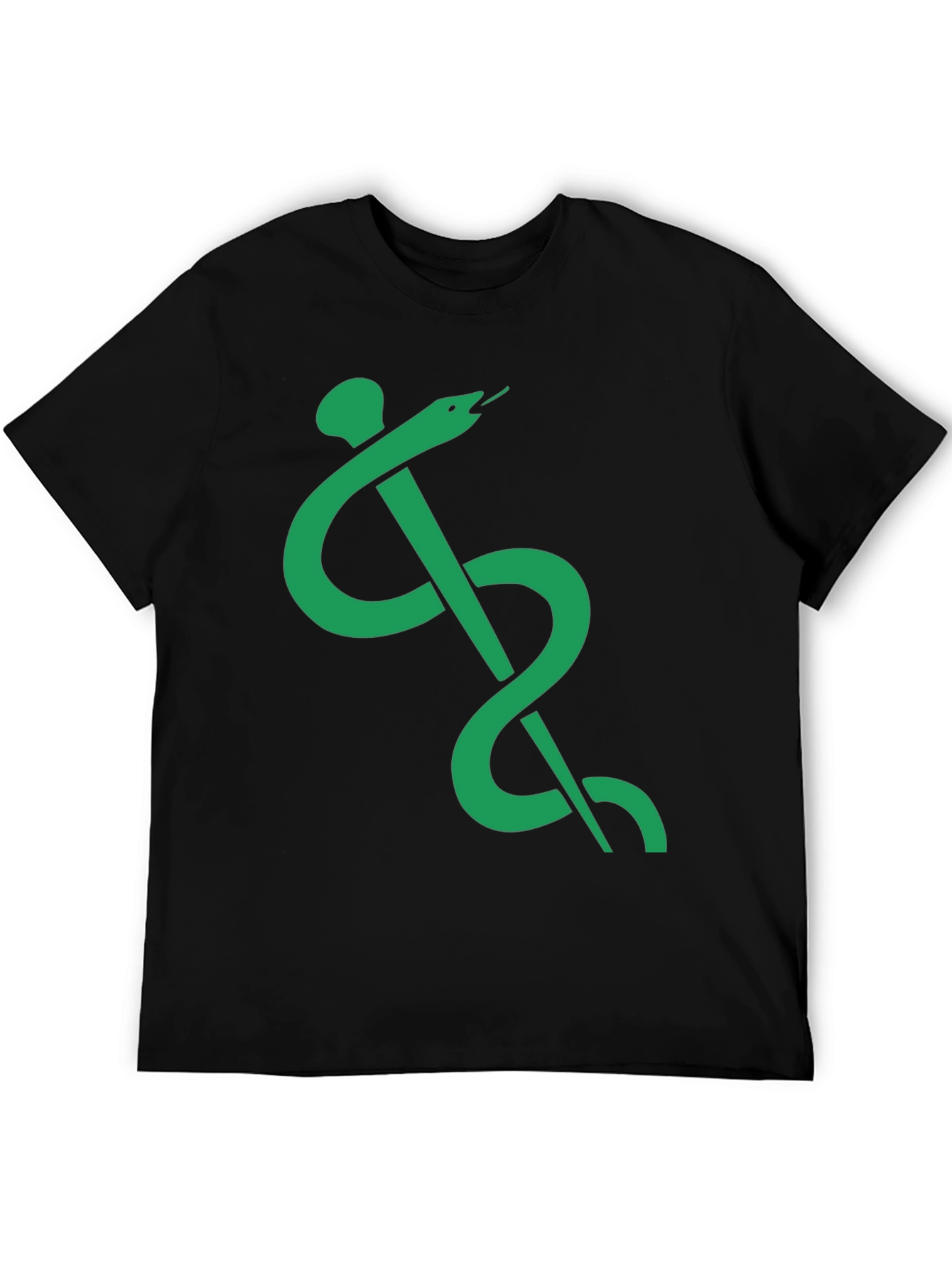 Caduceus Symbol T-Shirt - Green Medical Serpent on Black