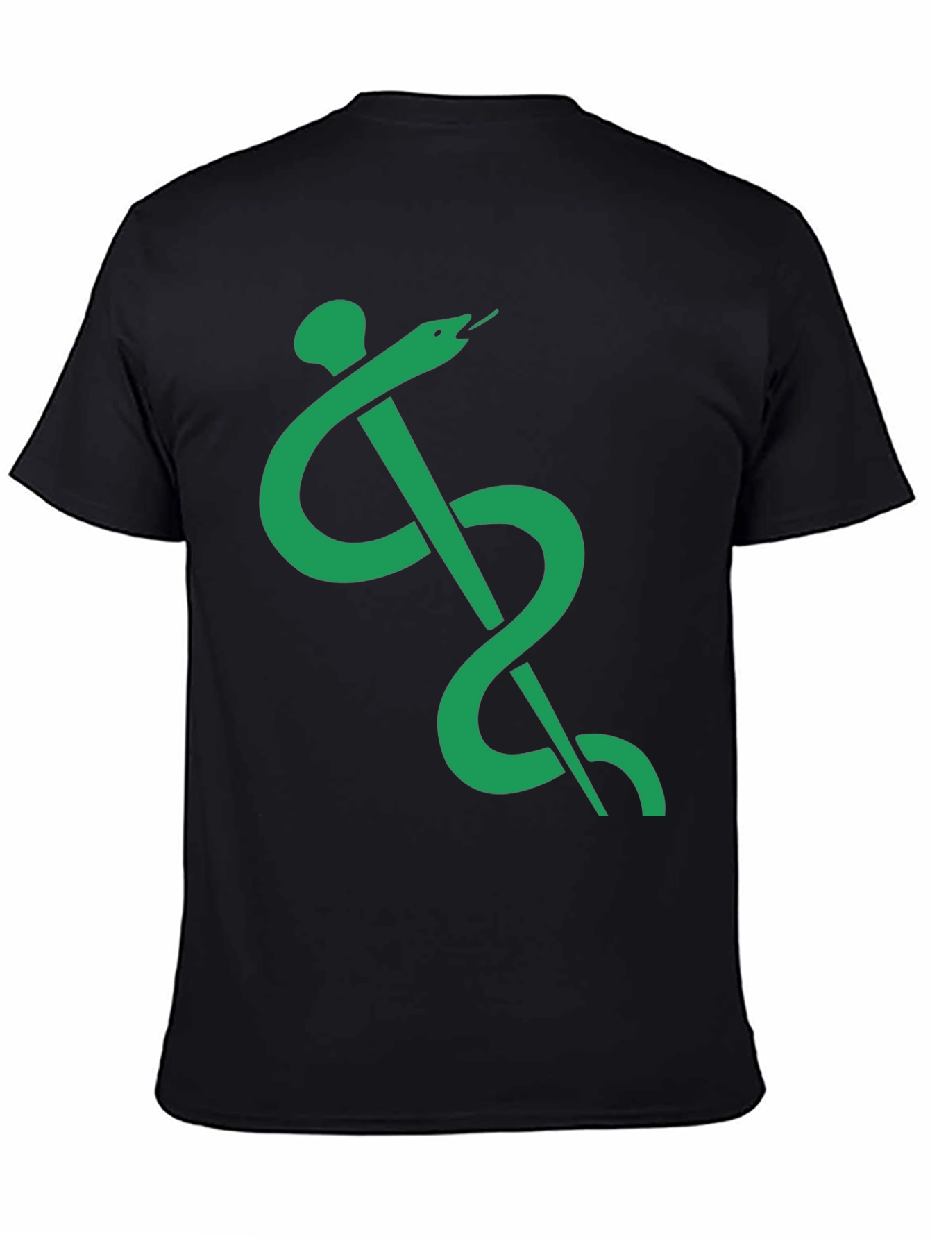 Caduceus Symbol T-Shirt - Green Medical Serpent on Black