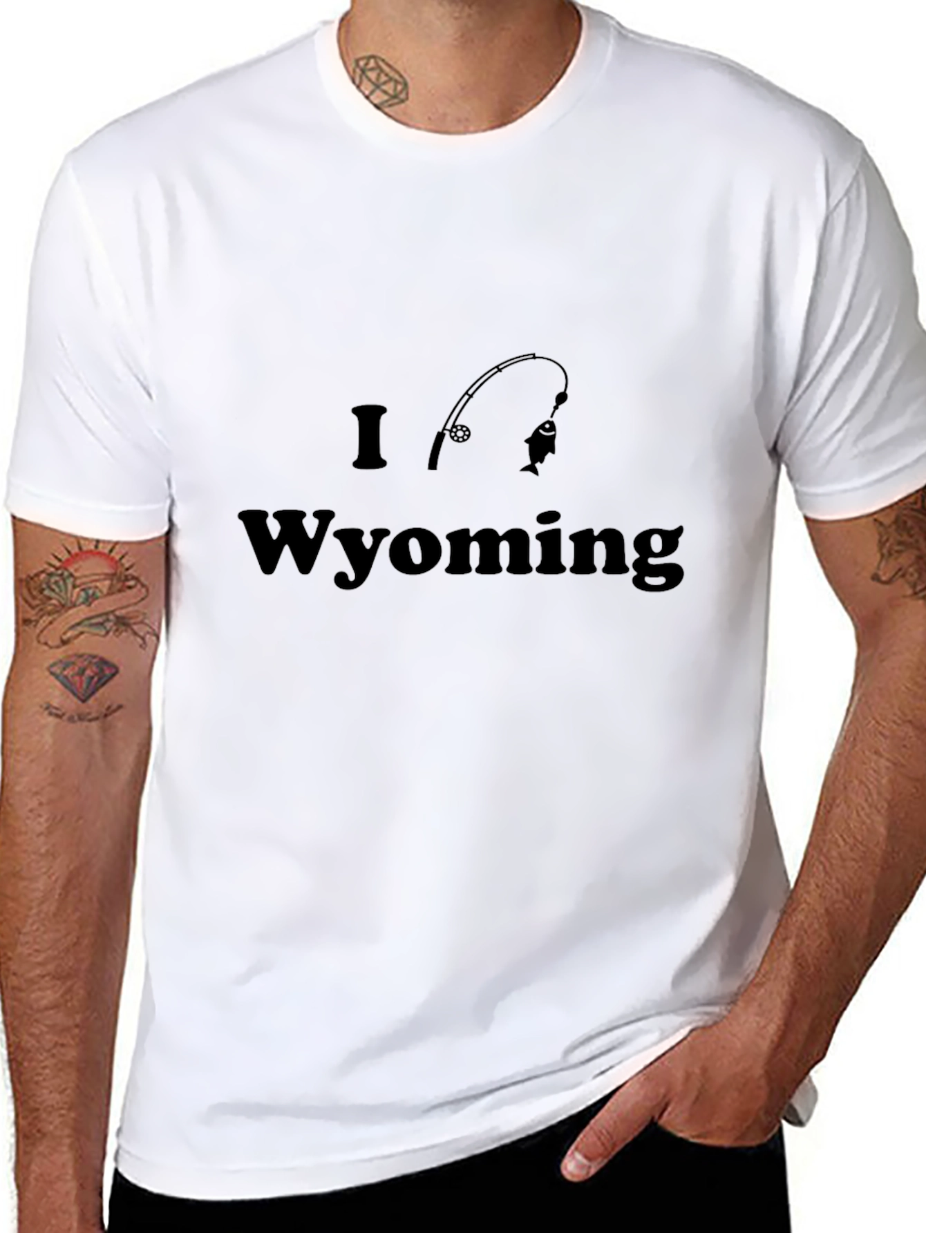 I Love Wyoming Fishing T-Shirt - Black Cotton Tee