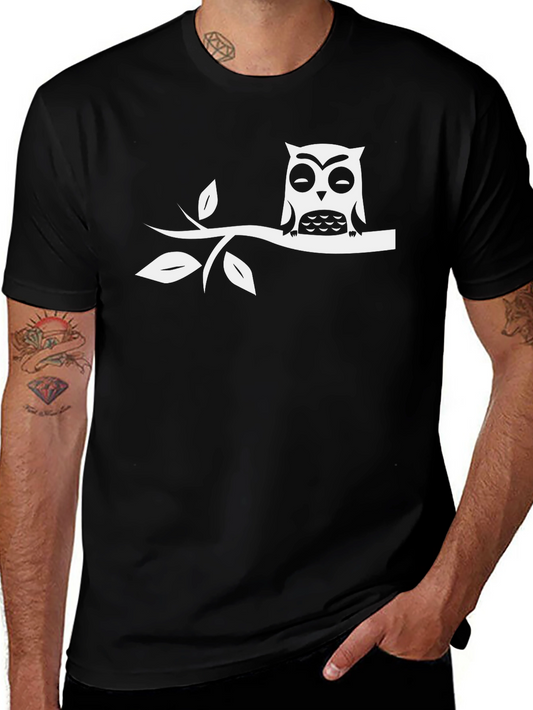 Owl on Branch Black T-Shirt - Relaxed Fit