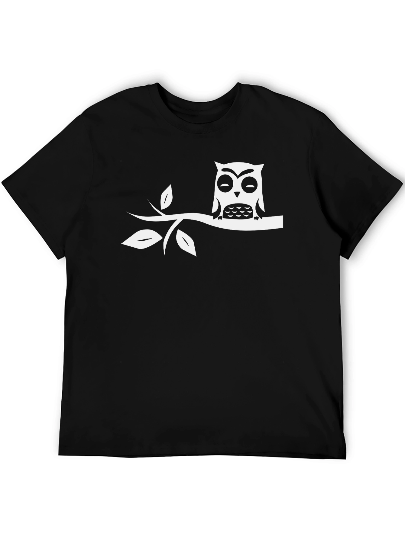 Owl on Branch Black T-Shirt - Relaxed Fit