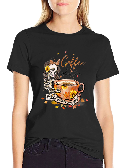 Coffee Skeleton Graphic T-Shirt - Fall Vibes