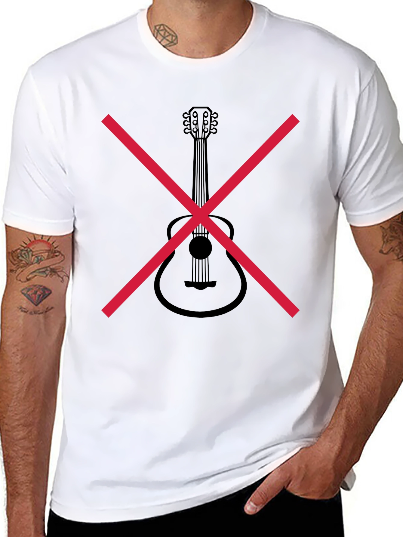 No Guitar Tee - Black Crew Neck T-Shirt
