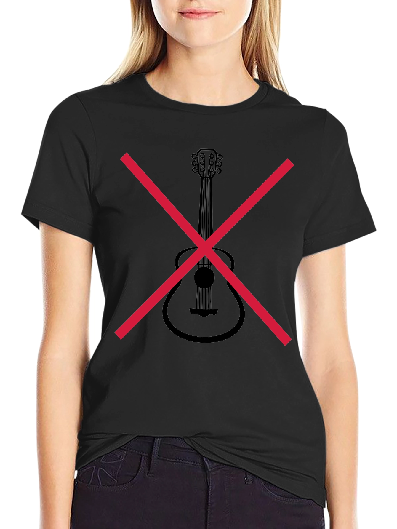 No Guitar Tee - Black Crew Neck T-Shirt