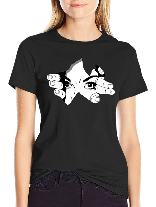 Eyes Watching Graphic Tee - Black Cotton Shirt