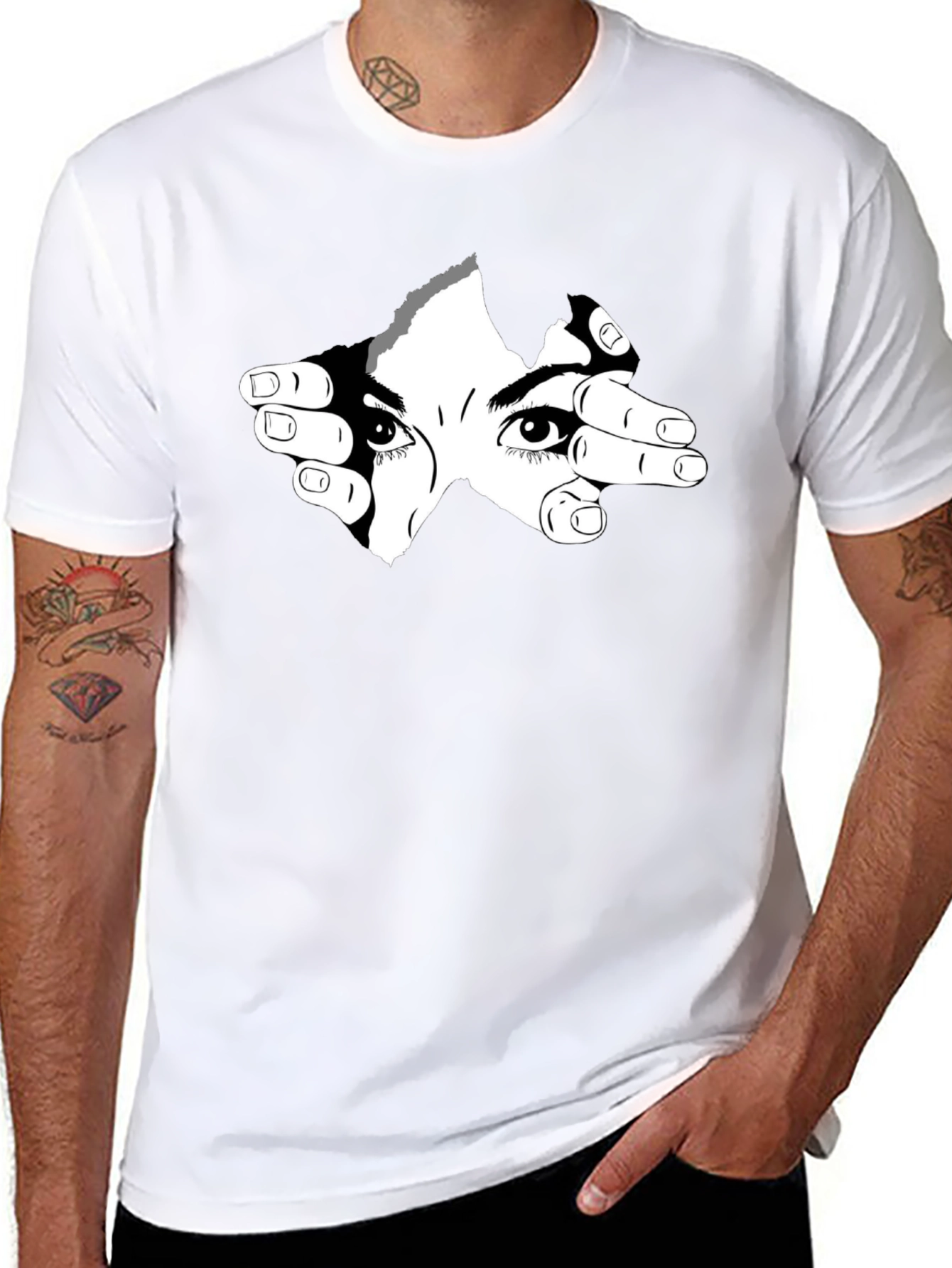 Eyes Watching Graphic Tee - Black Cotton Shirt