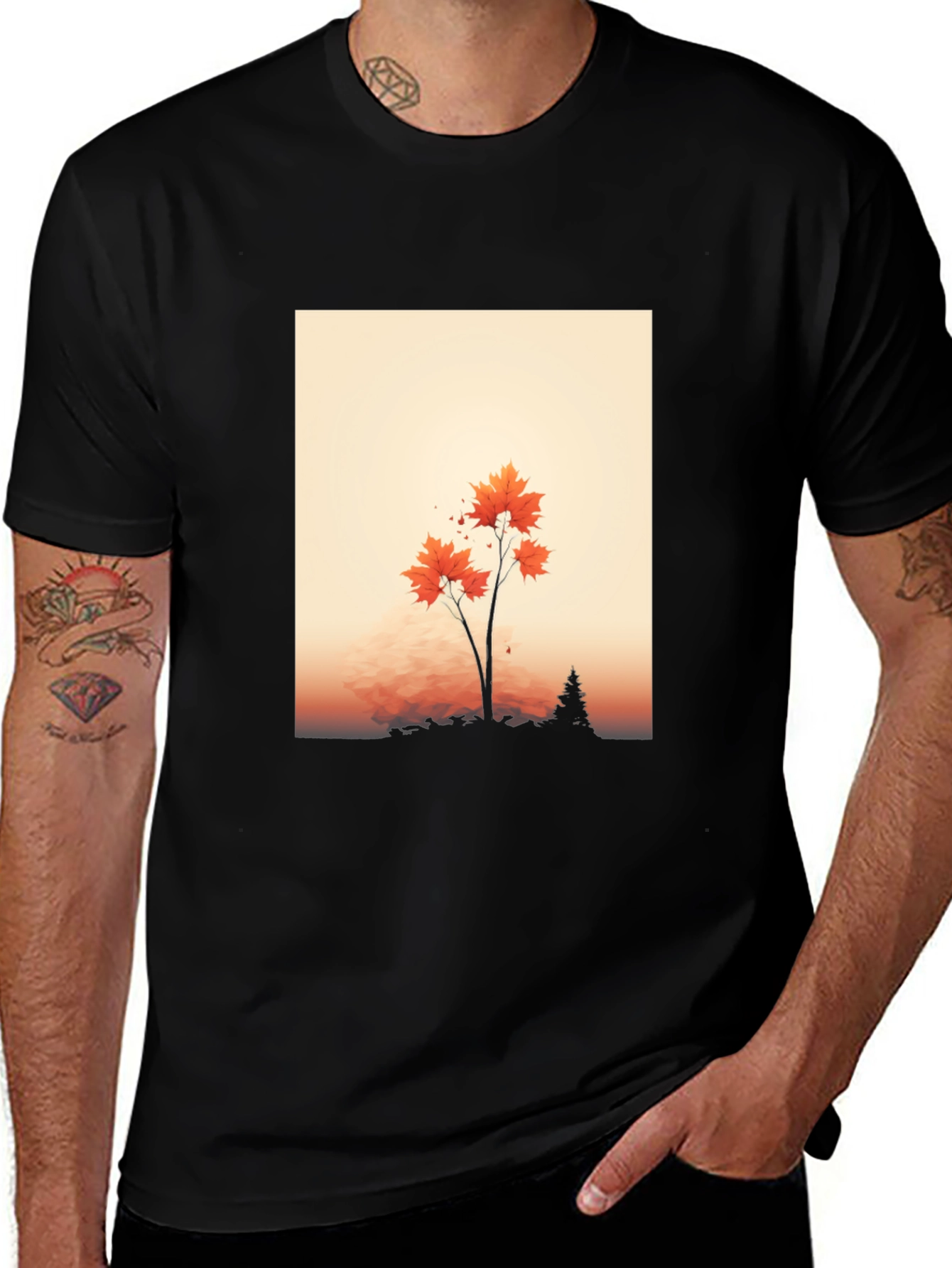 Autumn Tree Graphic Tee - Soft Black T-Shirt
