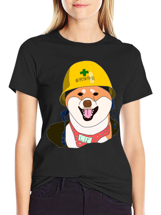 Humorous Shiba Inu Construction Dog Graphic T-Shirt