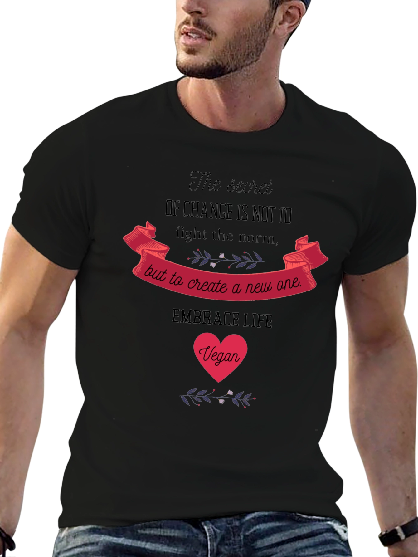 Vegan Embrace Life Graphic Tee - Black
