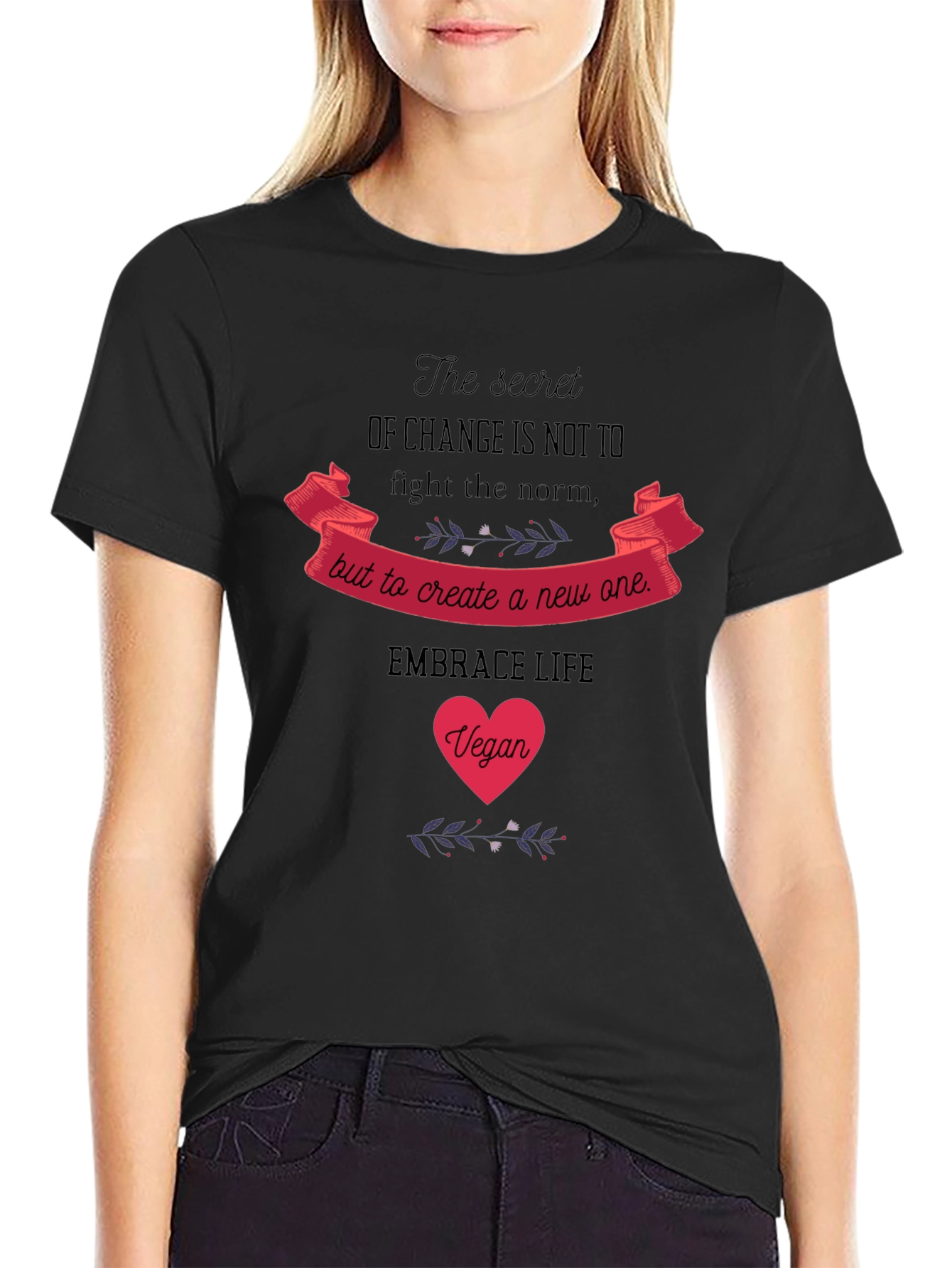 Vegan Embrace Life Graphic Tee - Black