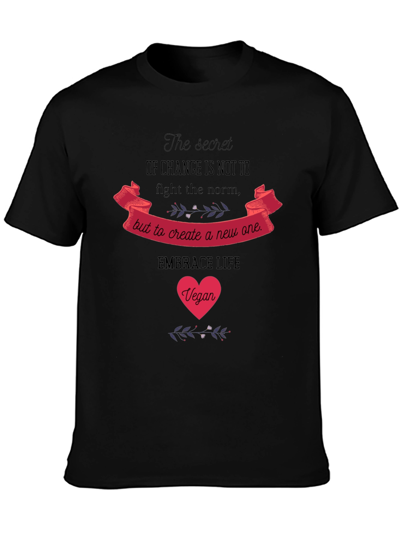 Vegan Embrace Life Graphic Tee - Black